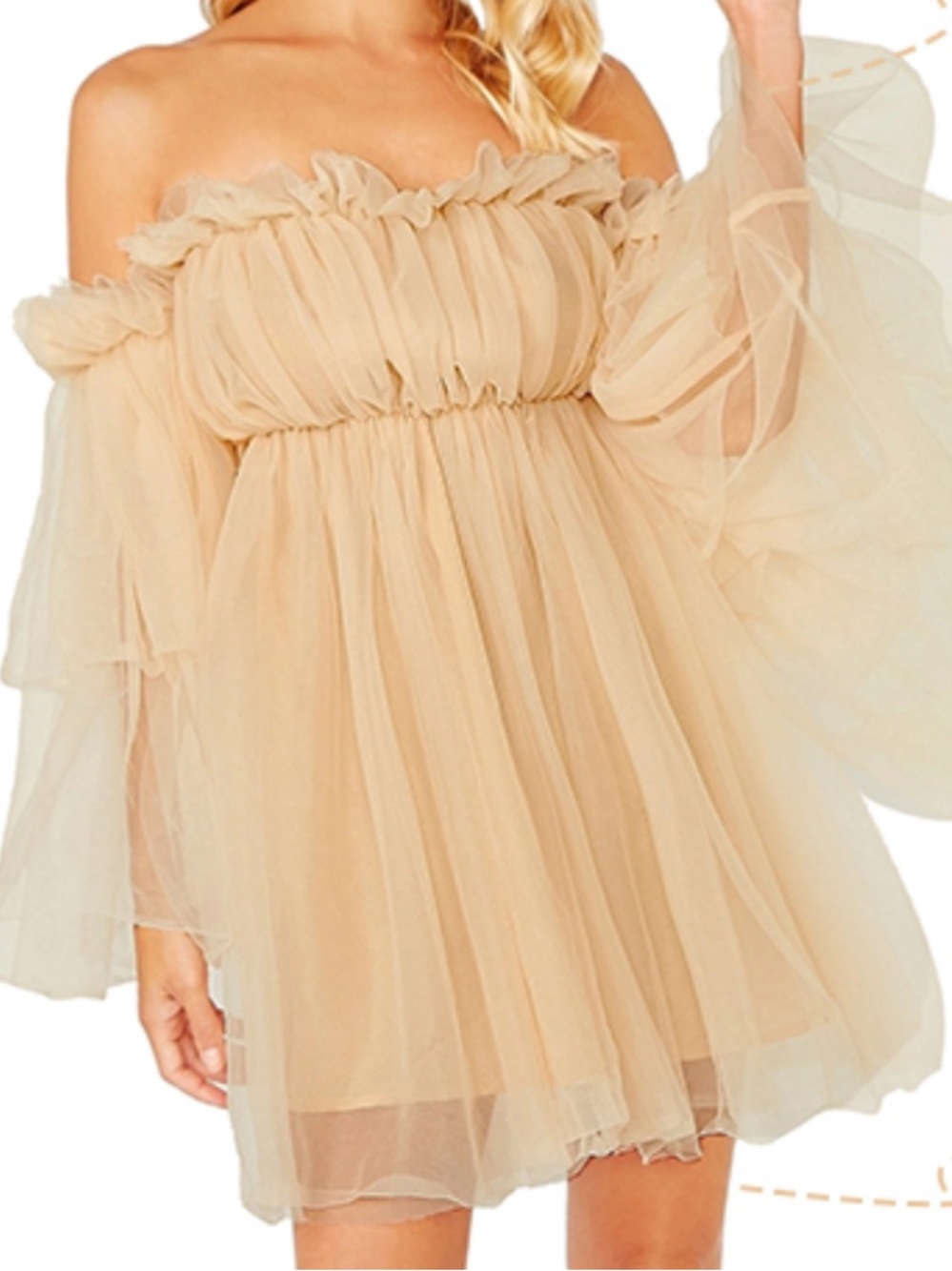 ROMWE Beige Off-Shoulder Tulle Mini Dress